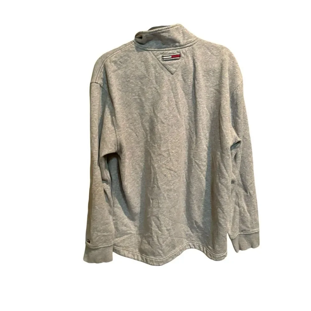 Tommy Hilfiger Denim Big Logo Men's Light Gray 1/4 Zip Sweater‎ Fleece Medium
